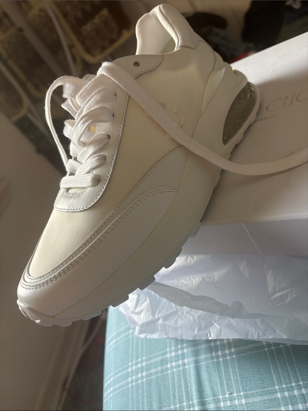 Jimmy Choo Cream Leather Platform Sneaker with Air Bubble Sole - Picture 5 of 12